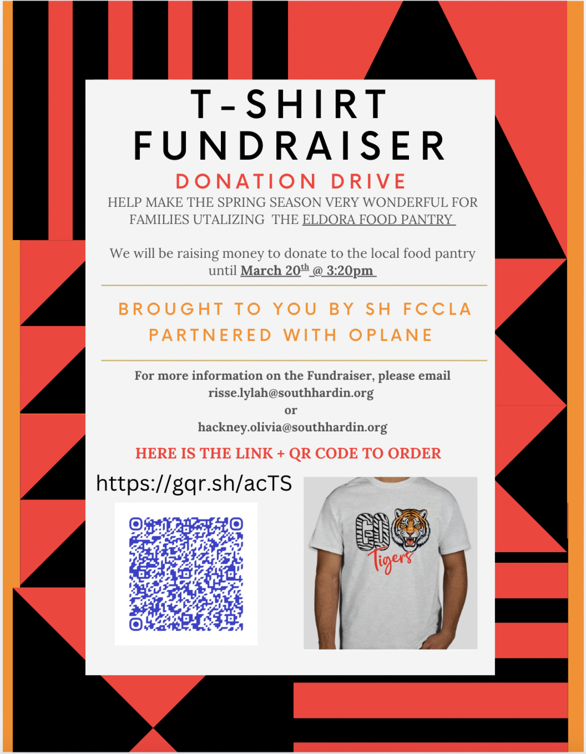T-shirt fundraiser flyer for the Eldora food pantry.